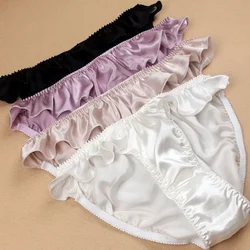 3 PACK 100% Pure Silk Women's Ruffled Underwear Lingerie Briefs Panties L-2XL MS016