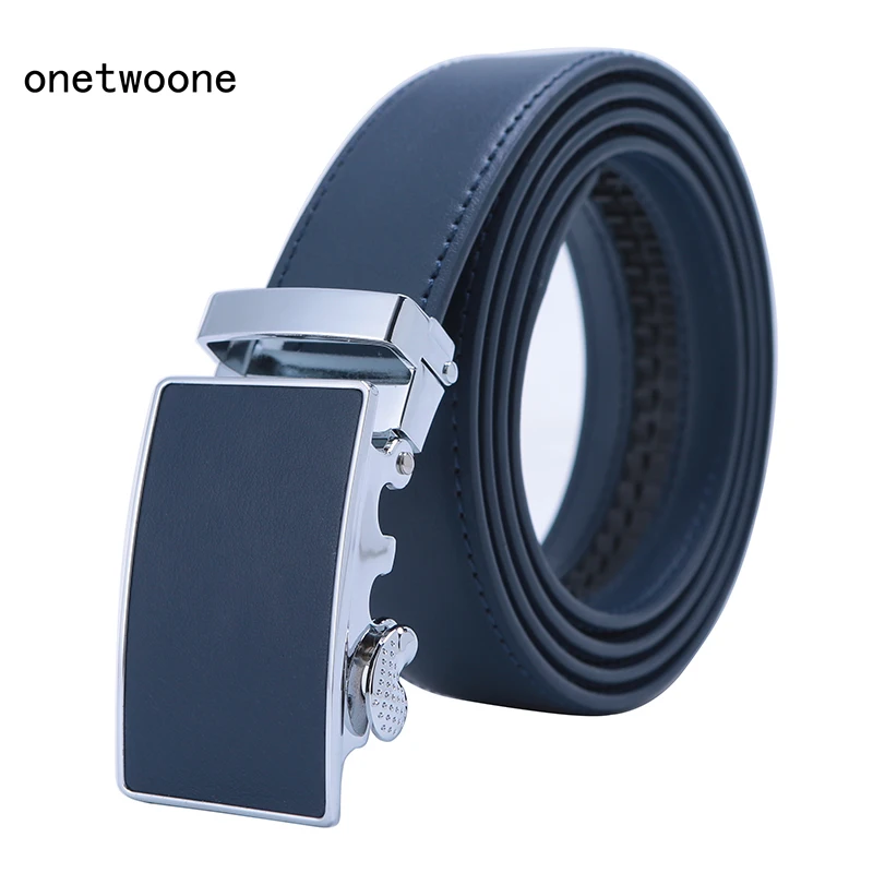 Ceinture à cliquet en cuir véritable pour hommes, haute qualité, boucle automatique, populaire, Business, luxe, bleu, largeur 3.0 cm