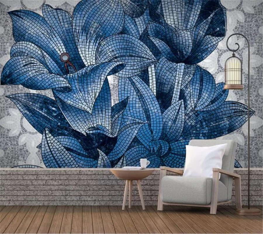 wellyu Custom wallpaper papel de parede Hand painted high imitation mosaic big flower background wallpaper papel tapiz	 3d