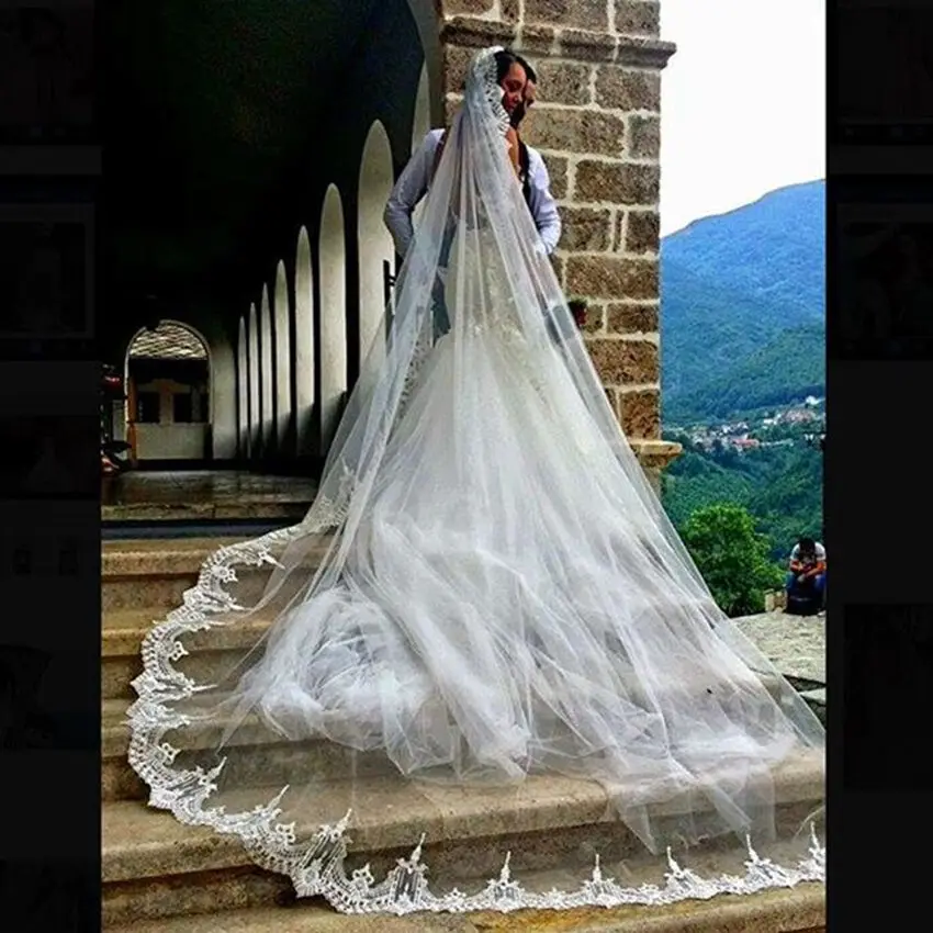 New Custom 3M 1T cattedrale pizzo Applique veli da sposa bianco/avorio accessori da sposa velo pettine gratuito su misura