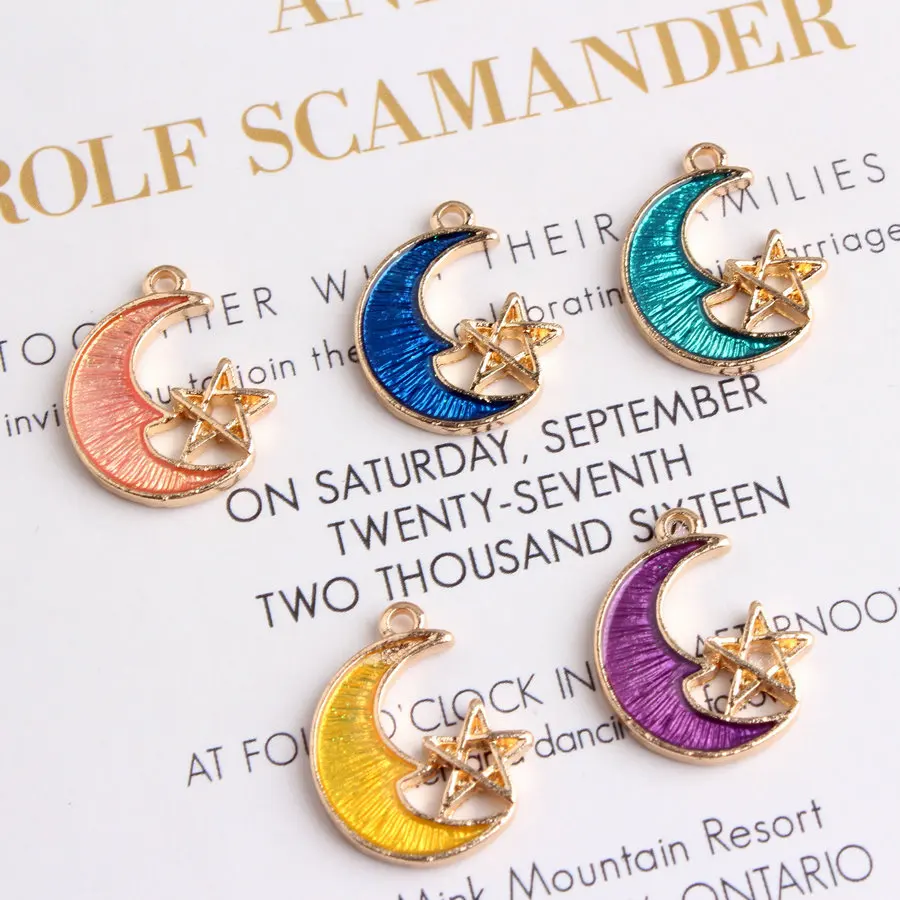 

Trendy New 100pcs 15*20MM Enamel Alloy Sars Moon Pendant Charms Oil Drop DIY Jewelry FIndings Ornament For Bracelet Making