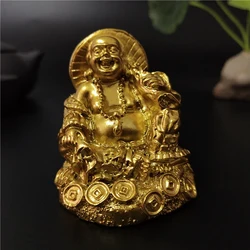 Golden Chinese Laughing Buddha Statue Ornaments Feng Shui Money Maitreya Buddha Sculpture Figurines For Home Garden Decoration