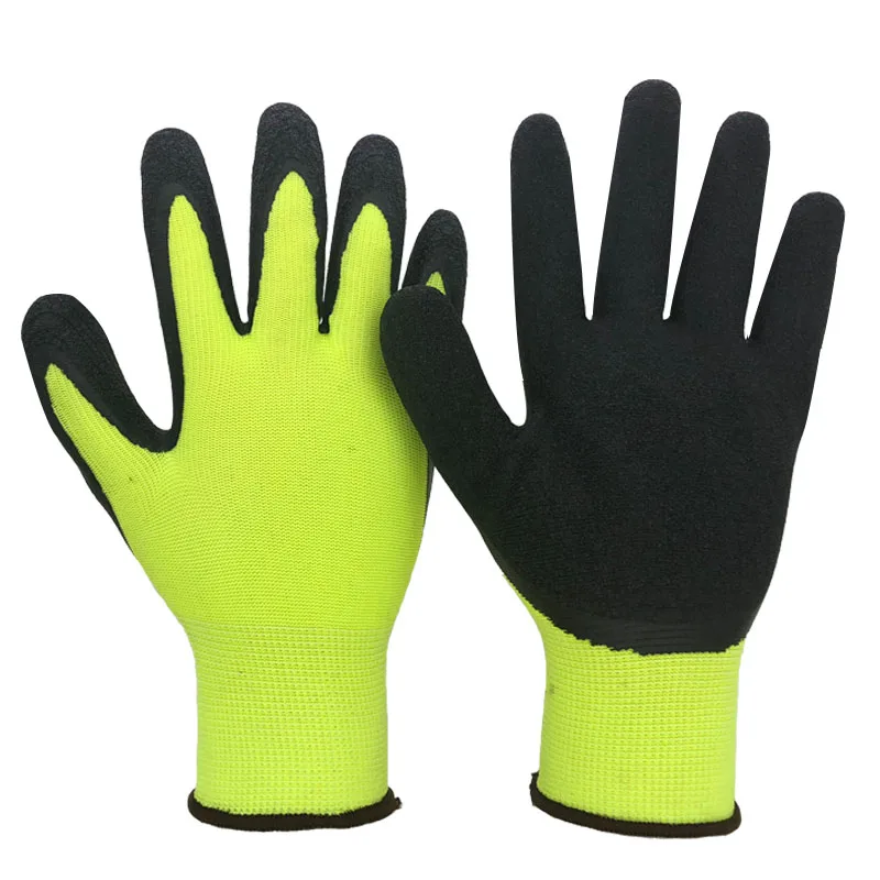 

RJS New Arrival 12 Pairs Green Nylon Black Latex Safety Work Gloves Builders Grip For Palm Coating Gloves Garden Gloves NG2025