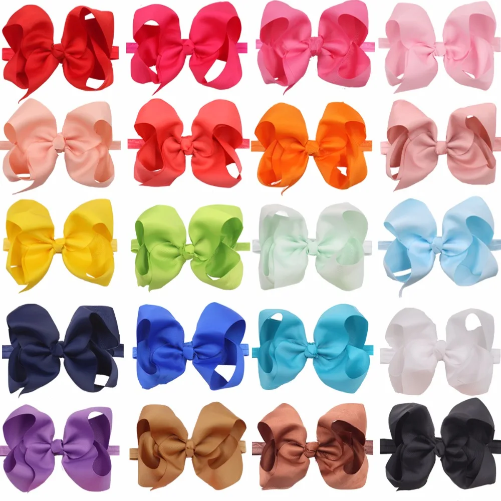 20 Pcs 6 Inches Big Bows Baby Girls Toddlers Kids Teens Children Grosgrain Ribbon Hair Bows Soft Elastic Baby Headbands