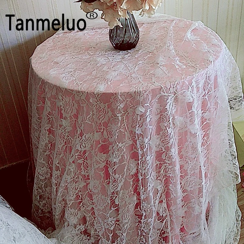 5M/10M White Lace Fabric Rose Tulle DIY Clothes Patchwork Material for Stage Wedding Table Decoration Mesh Arch Drapery Fabrics