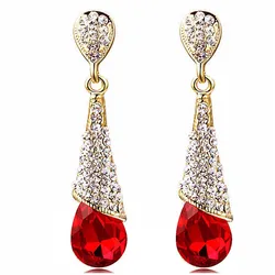 JIOFREE-pendientes largos de Clip para mujer, aretes de cristal con diamantes de imitación, sin perforaciones, para fiesta y boda