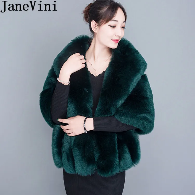 JaneVini Winter Faux Fur Bolero For Women Plus Size Dark Gray Wedding Bridal Fur Shawl Cape White Formal Bolero Wraps Shrugs