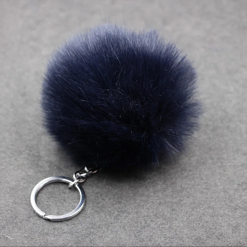 Llavero con pompón esponjoso para mujer, llavero con bola de piel de conejo de 8CM, llavero con pompón de imitación para bolso, joyería para regalo de boda