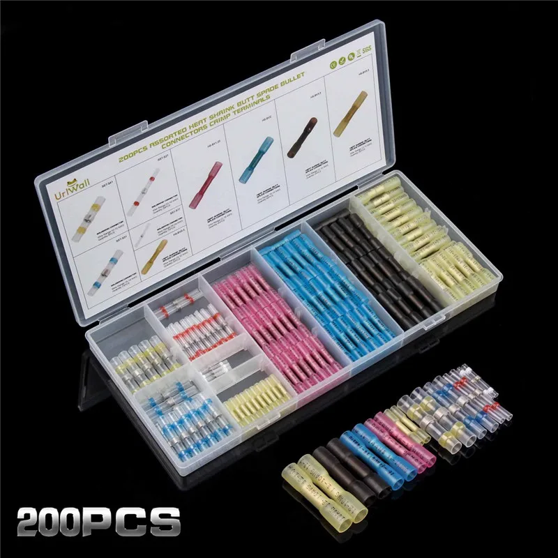 

200Pcs Thicken Wire Heat Shrink Butt Splice Connectors 5Sizes Solder Sleeve Cable Splice Crimp Terminals AWG 22-10 Kit