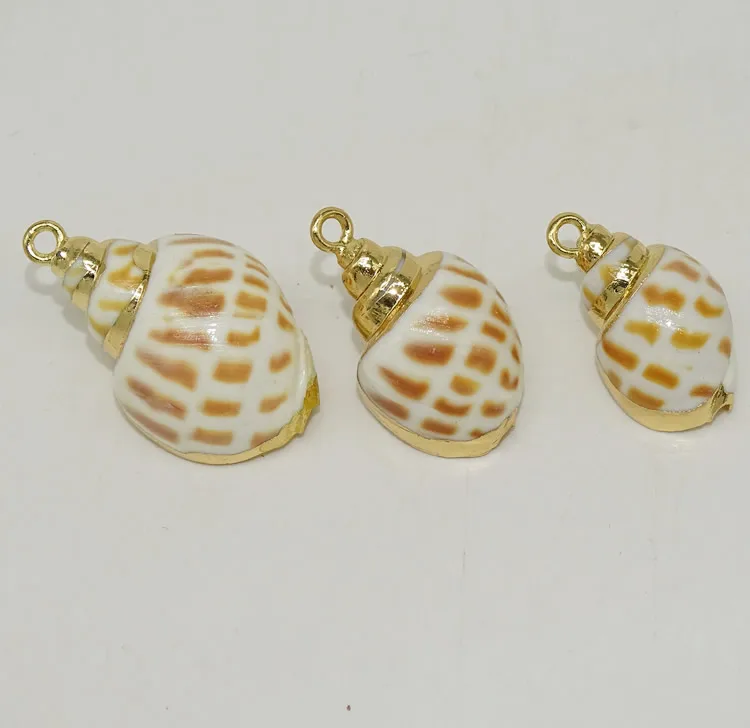 DIY Jewelry Making Vintage Natural W Mother of Pearl Shell Pendants Gold Plated Babylonia Shell Pendants