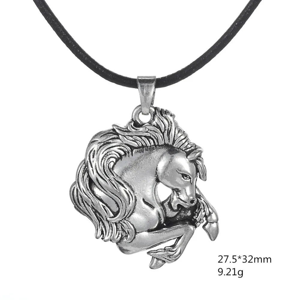 my shape Vintage Silver Plated Horse Pendant Charm Horse Lover Necklace Leather Cord for Men & Boy