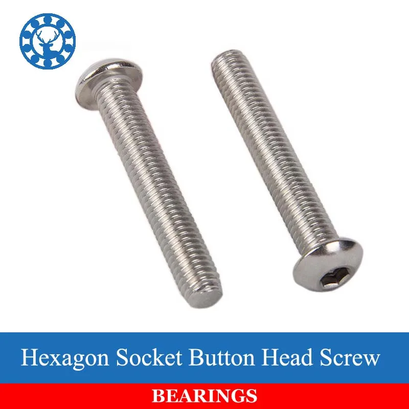 50Pcs M3 ISO7380 GB70.2 304 Stainless Steel A2 Round Head Screws Mushroom Hexagon Socket Length 4mm to 25mm