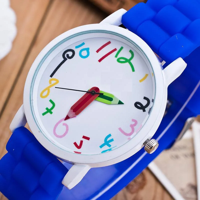 Nuevos relojes de silicona para niños, puntero de lápiz, reloj de pulsera de cuarzo, relojes de regalo