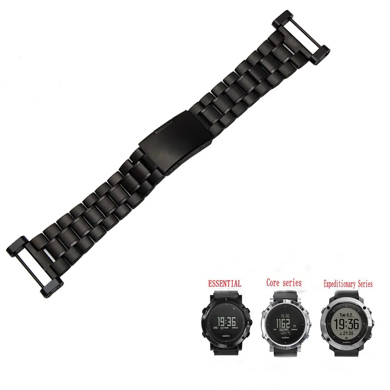 

For Suunto Core Essential Billiton origin Black Silver Gold RoseGold Strap Stainless Steel Watchband + Adapter + 2Pcs Tools