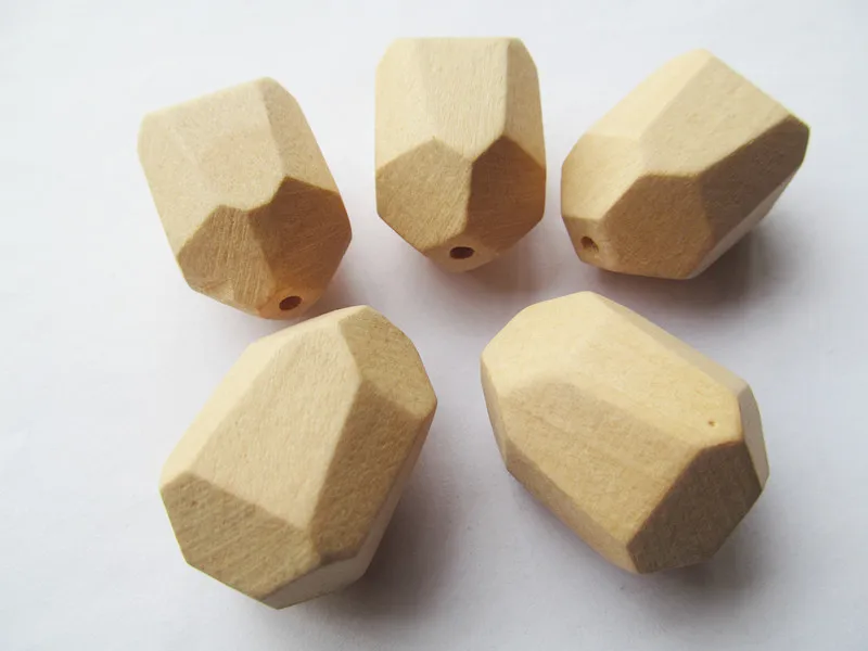 20pcs 23.50mmx35.50mm Handmade Unfinished Faceted Natural Wood Spacer Beads Charm,18 Hedron Geometricf Figure Wooden Beads