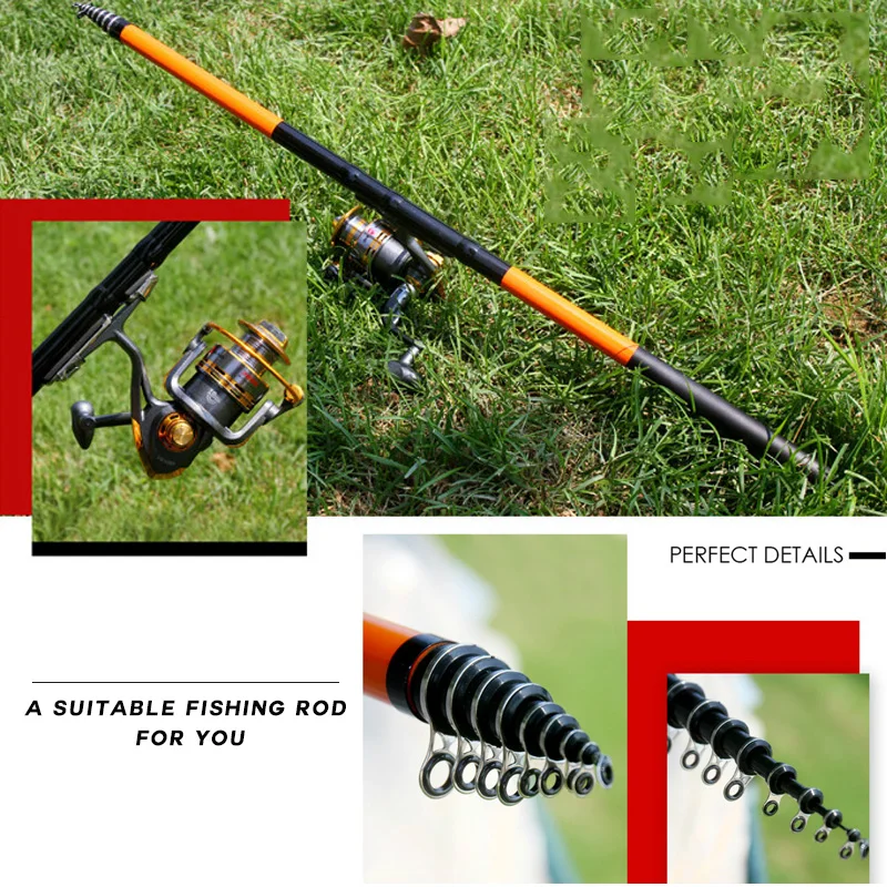 New design orange carbon spinning fishing rod 2.7 3.6 4.5 5.4 6.3m telescopic rock fishing rod  sea pole travel hand rod