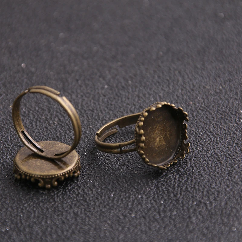 4pcs/lot Antique Bronze Metal Copper Filigree Round Adjustable Ring Blanks Fit 15mm Cabochon Rings