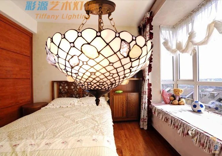 light stained glass natural conch Garden Restaurant pendant light bedroom study cloakroom reverse hanging PENDANT lamp DF11