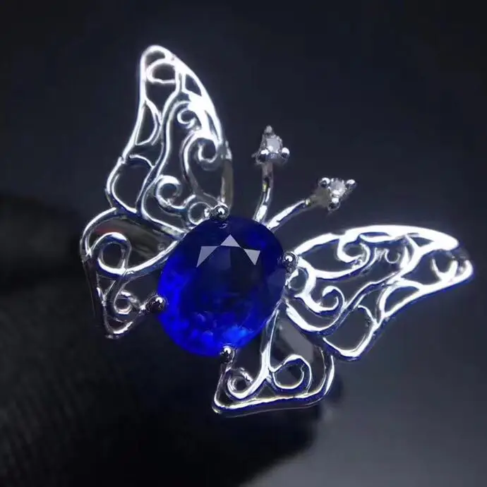 Butterfly Topaz ring 5*7mm gem Finger ring Natural real blue topaz 925 sterling silver ring Wholesales For men or women