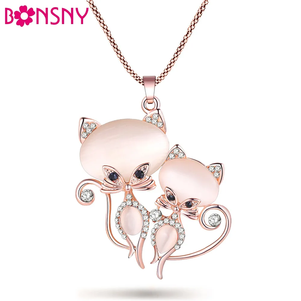 

Bonsny Cat Necklace Long Pendant Brand Crystal Chain New 2015 Zinc Alloy Girl Women Fashion Jewelry Statement Accessories
