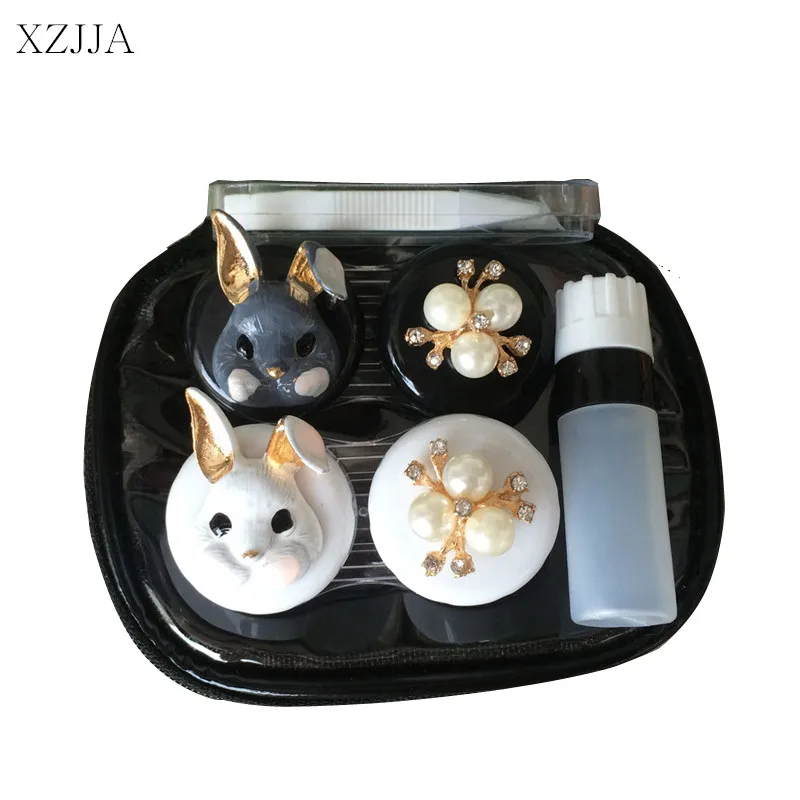 XZJJA 2017 Women Contact Lenses Storage Box Cartoon Rabbit Contact lens Box Eyes Care Kit Holder Travel Washer Cleaner Container