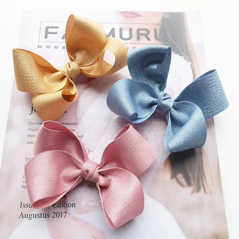 Boutique 20pcs Fashion Cute Glitter Ribbon Bow Hairpins Solid Color Bowknot Hair Clips Princess Headwear Hair Accessories