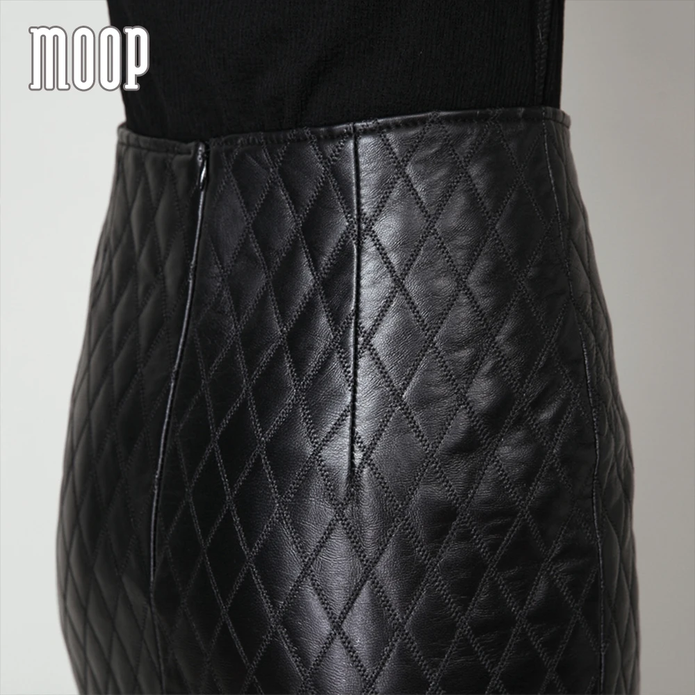 Quilted black genuine leather skirt women slim split pencil skirt faldas jupe saia etek sheepskin lambskin skirt LT1099