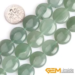 Natural 15mm Coin Shape Green Color Aventurine Loose Beads For Jewelry Making Strand 15