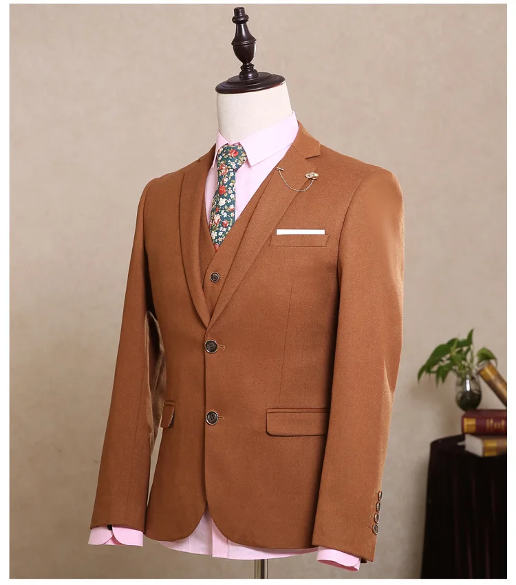 FOLOBE Brown Blazer Men Suits Simple Spring Autumn Outerwear Wedding Suit Fashion Casual Groom Tuxedos Groomsman Suit Man Suits