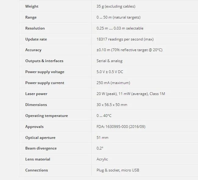 Capteur lidar télémètre laser SF30/C 100m TTL série pixhawk