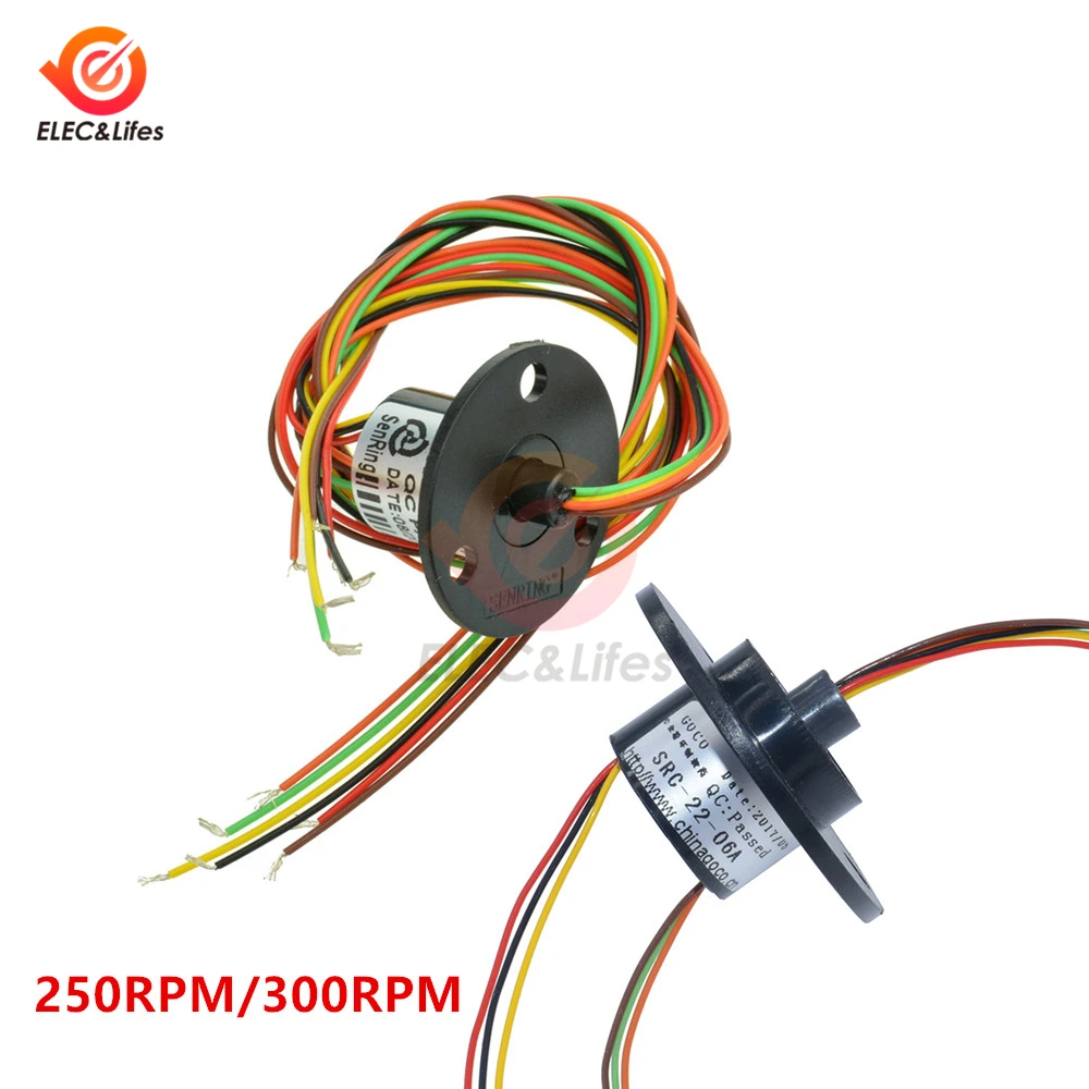 Dia 22mm 12.5mm 250RPM 300RPM 6 way 6 Wires Conductive Capsule Slip Ring CIRCUITSx2A AC 220V 240V For Monitor Robotic