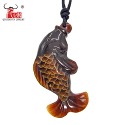 1PC Handmade Carved Natural Yak Horn The Fish Pendant  Necklace Fashion Jewelry Tibet Handmade Jewelry