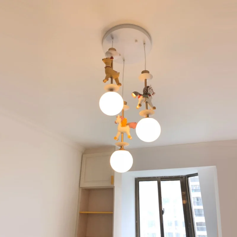 Modern wood Horse Kids Room Led hanging light bedside lamp Boys And Girls Dining Room ceiling children's lamp Lighting