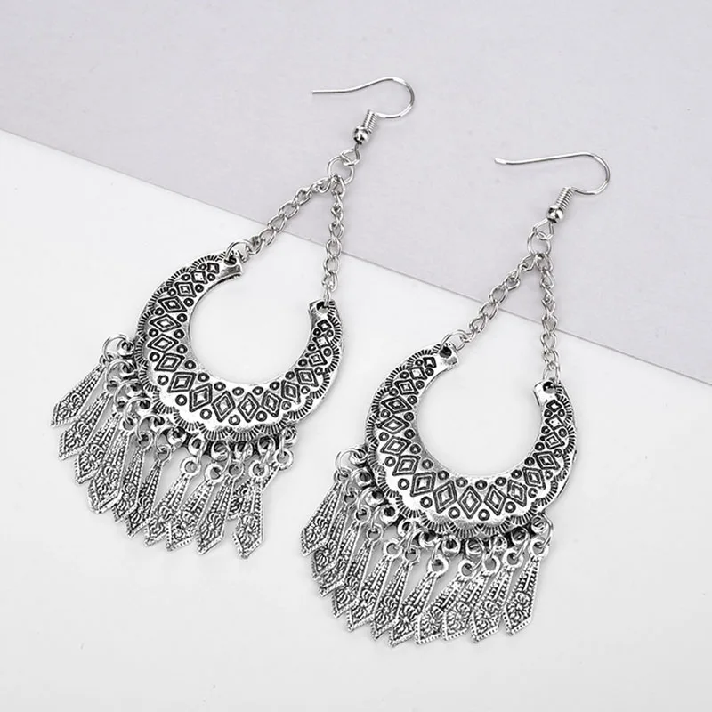 JIOFREE Bohemia Vintage Silver Color tassel Clip On Earrings Without Piercing for Women Ethnic Jewelry Punk earrings jewelry