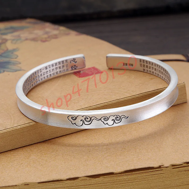 Pure silver bracelet retro simple style, heart Jing silver bracelet ring Xiangyun, exquisite handicraft decorations