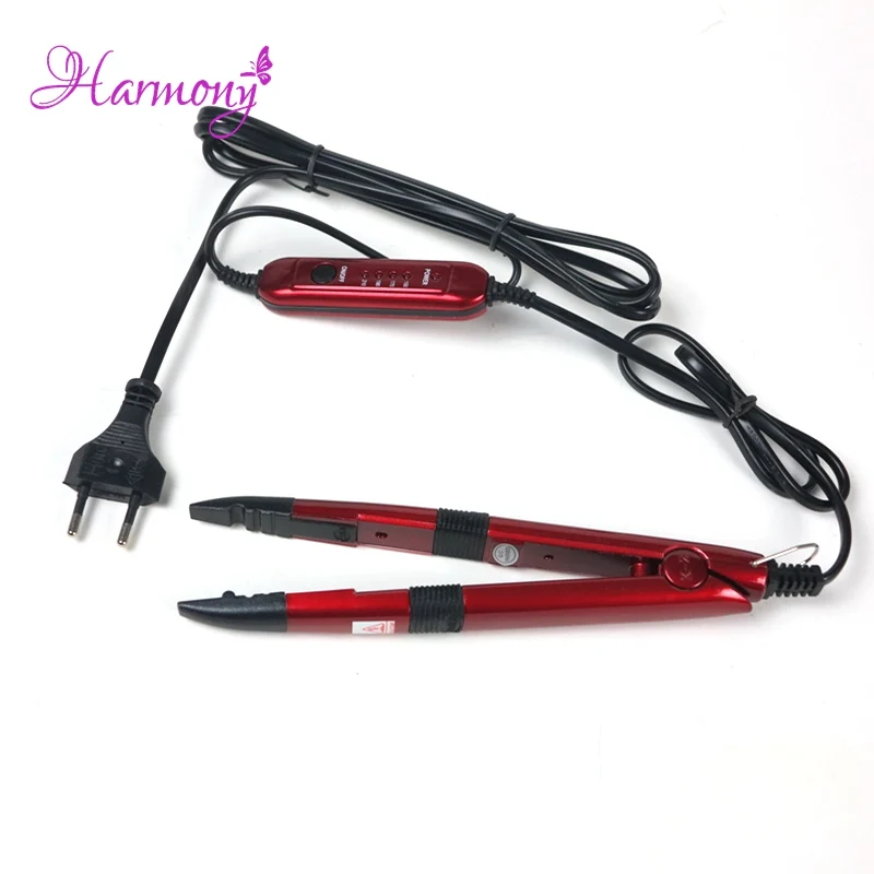 Extensión de cabello de Color rojo, herramientas de unión de queratina, Conector de calor de temperatura ajustable