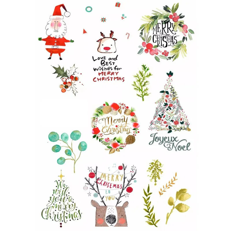 2 PCS Happy Christmas Words DIY Uncut Autocollant Stationery Scrapbooking Planner Sticker Cute Travel Book Journal Supplies