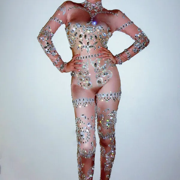 Super Sparkly Rhinestones 3D Printed Sexy Dance Jumpsuit Female Singer Bodysuit Nightclub Women's Birthday Party Show Costumes