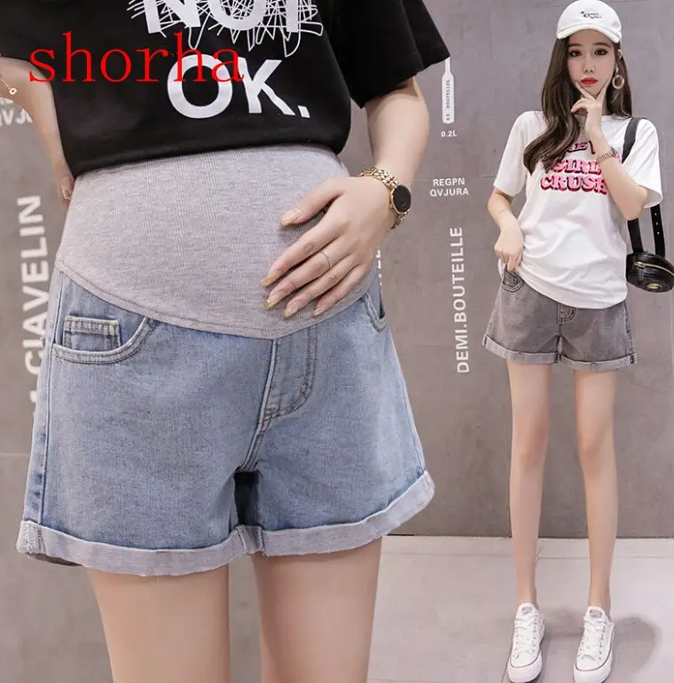 

summer pregnant women Denim shorts thin maternity pants pregnancy belly shorts outside pleated elastic waist short trousers nice