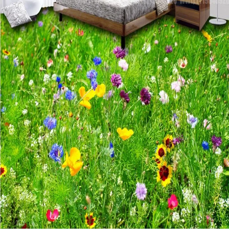 

wellyu Customized large-scale mural Fang grass flowers 3D floor paint pvc thick environmental protection wallpaper