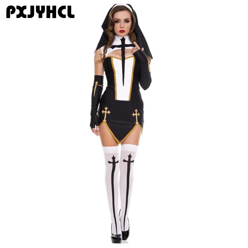 

Sexy Halloween Costume Adult Nun Cosplay Sister Uniform Fantasias Female Dress Festival Party Disguise Role Play Games Wear