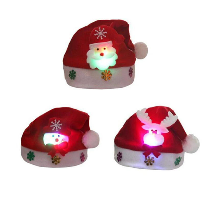 

Christmas Hats Kids And Adult LED Christmas Hat Santa Hats Christmas Decorations For Home New Year Xmas Gifts Party Supplies