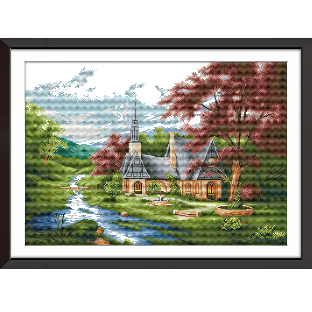 

NKF The Church Counted Cross Stitch Patterns 11CT 14CT Scenic Chinese Cross Stitch Kits for Embroidery Home Decor