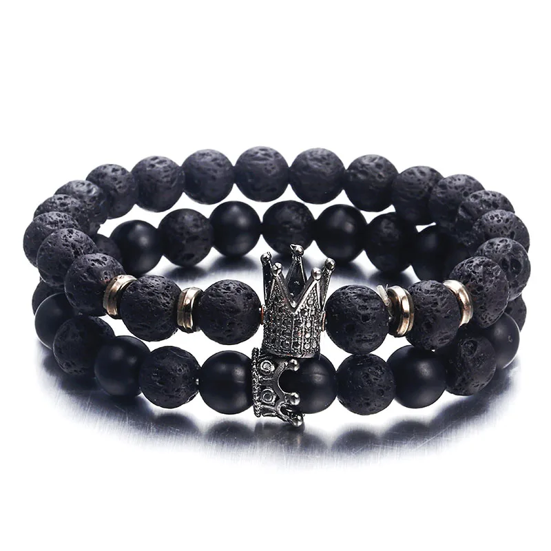 Lava Stone CZ Crown and Helmet Bracelet