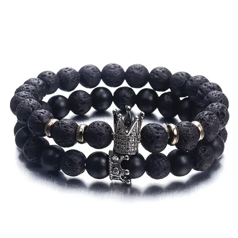 Lava Stone CZ Crown and Helmet Bracelet zhenshecai