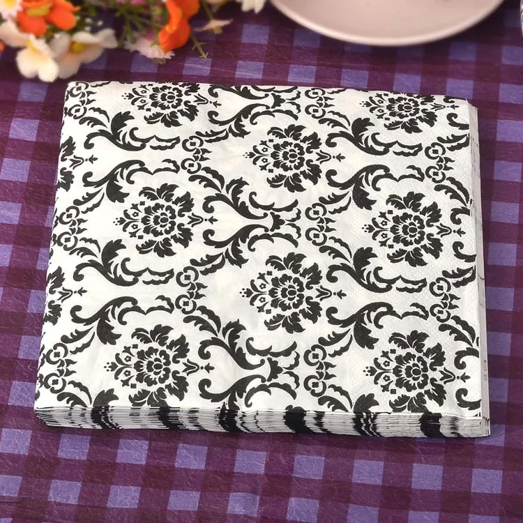 20 vintage napkins paper tissue decoupage black white flower towel birthday wedding party home hotel decor Guardanapo serviettes