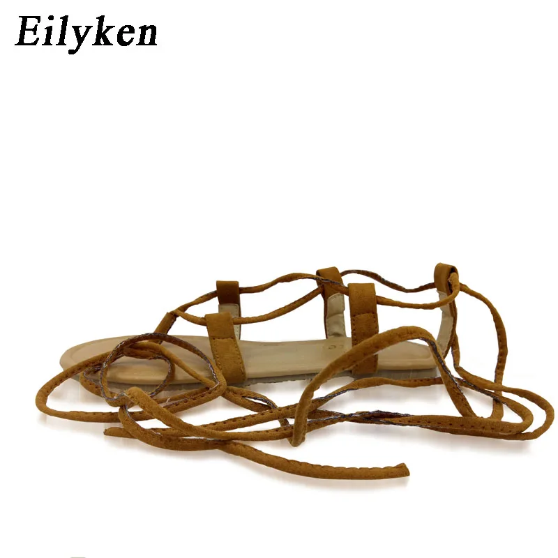 Eilyken Summer Casual Roman Women Sandals Cross-Strap Tall Knee High Thong Designer Narrow Band Flat Sandals Flip Flops Shoes