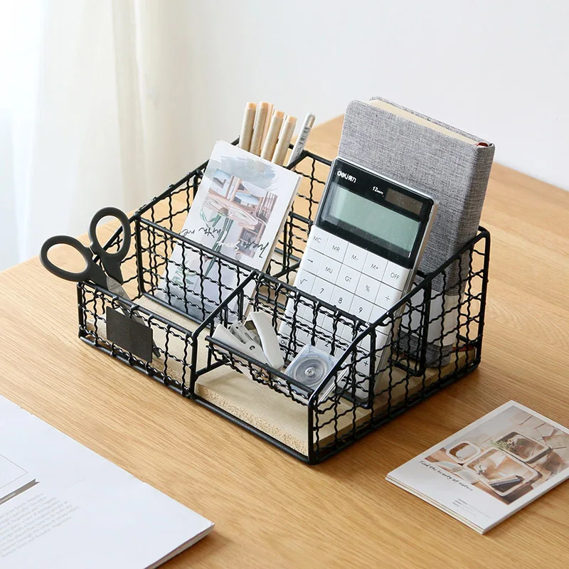 Desktop Basket Remote Control Storage Box Wrought Iron Multi-Layer Office Supplies Storage Rack