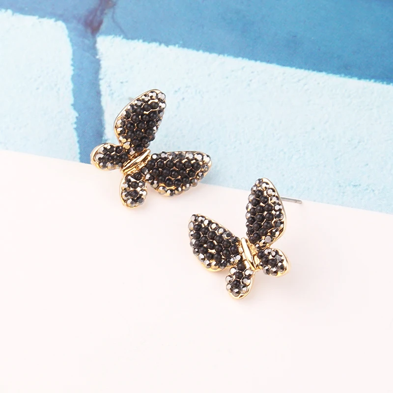 Lovely Butterfly Crystal Stone Stud Earrings for Women Exquisite Design Trendy Party Earrings Christmas Gift for Girl