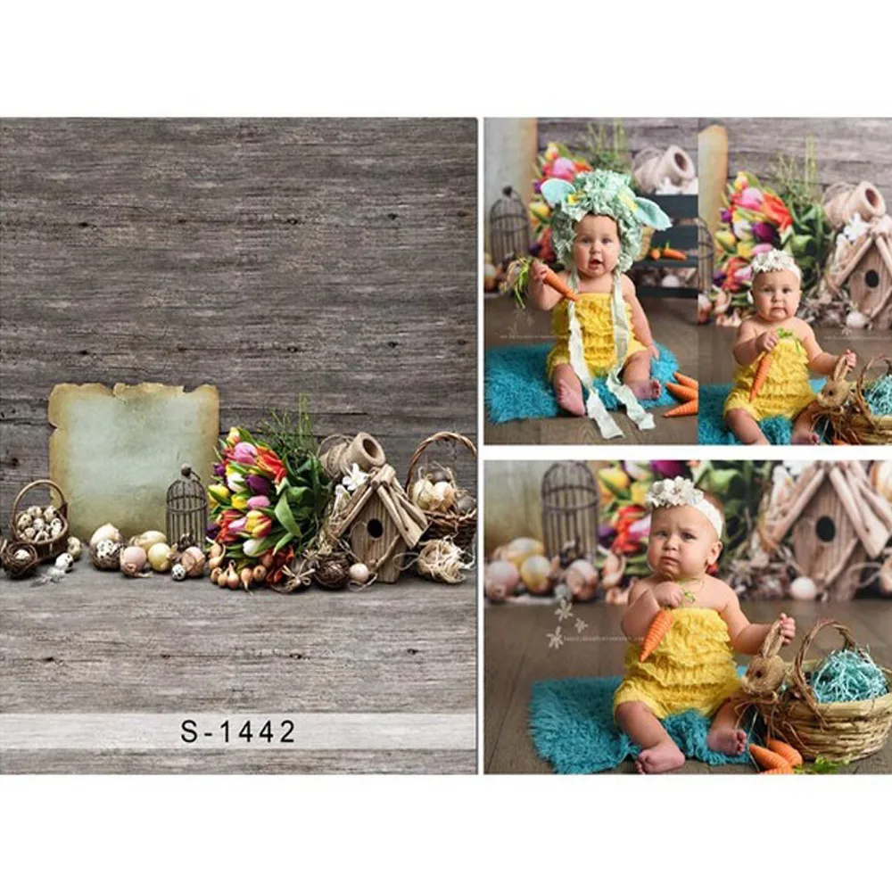 Фон для фотосъемки в стиле ретро с изображением яиц корзин цветов новорожденных детей фон для фотостудии деревянный пол